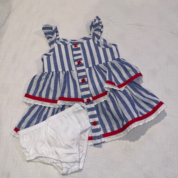 Good Lad Other - Goodlad baby girls red white and blue tiered dress with white bloomers